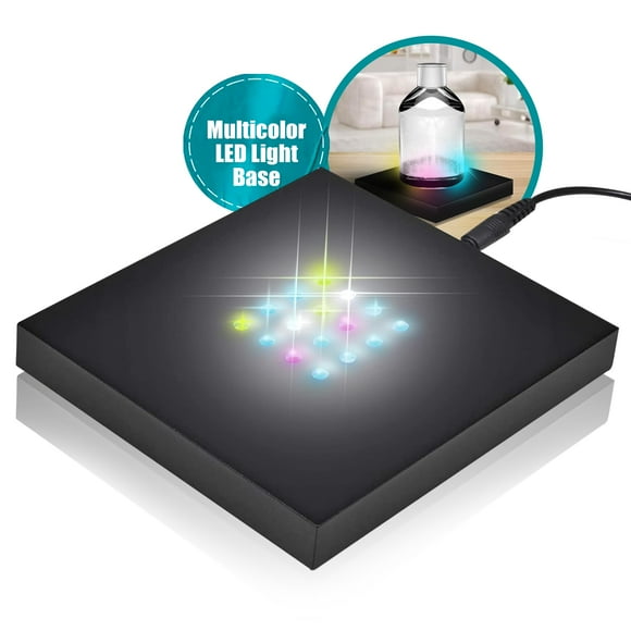 ASENTE 16 LED Multi-Color Light Stand Base- Lighted Acrylic Display, Crystal Display, Art Hologram, 3D Pedestal Stand for Crafts, & Other Special Centerpieces, 4.5V AC/USB Adapter, Matte Black