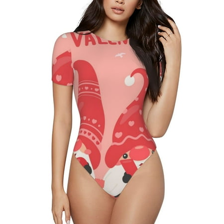 Vsdgher Gnomes Hold The Letters LOVE Prinr Short Sleeve Body suit for Womens  Sexy Onesie One Piece Round Neck Bodysuit Shapewear Tummy Control-Large