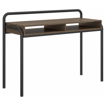 Pemberly Row Modern Wood Workstation Desk with 2 Shelves in Walnut