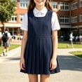 thumbnail image 6 of Coerni Girls Pleated School Uniform Dress Knee Length A-Line Tank Dress Preppy Style Toddler & Teen Sleeveless Jumper Dress 3-18 Years, 6 of 7