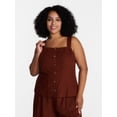 thumbnail image 2 of Time and Tru Women's Linen Blend Button Front Tank Top with Adjustable Straps, Sizes XS-XXXL, 2 of 6