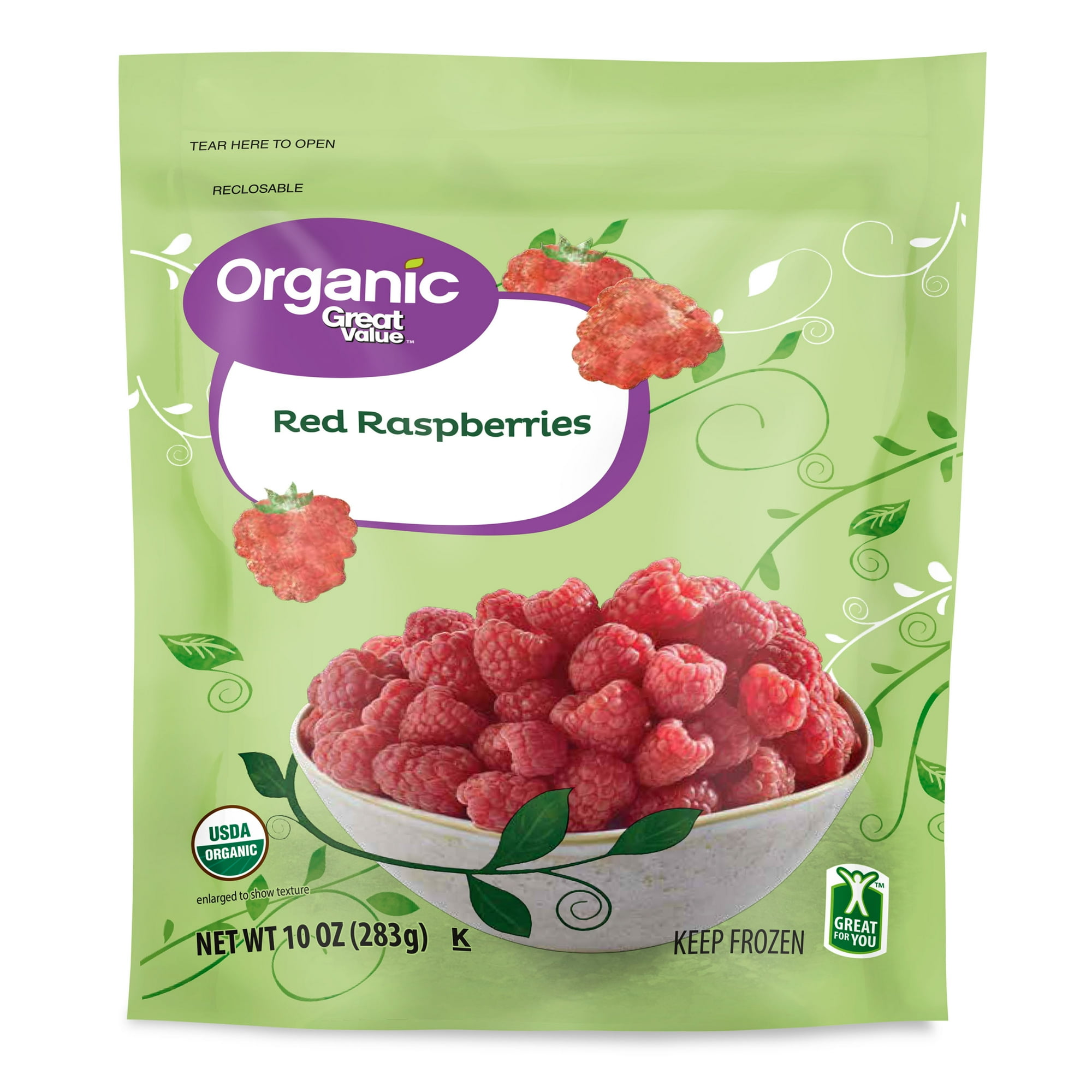 Great Value Organic Raspberries, 10 oz (Frozen)