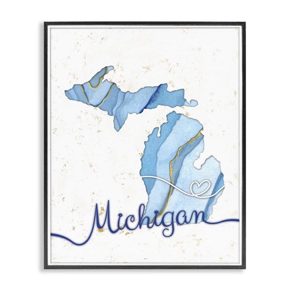Stupell Industries Modern Michigan Agate Blue US State Design Black Framed Giclee Art, 11 x 14, by Ziwei Li