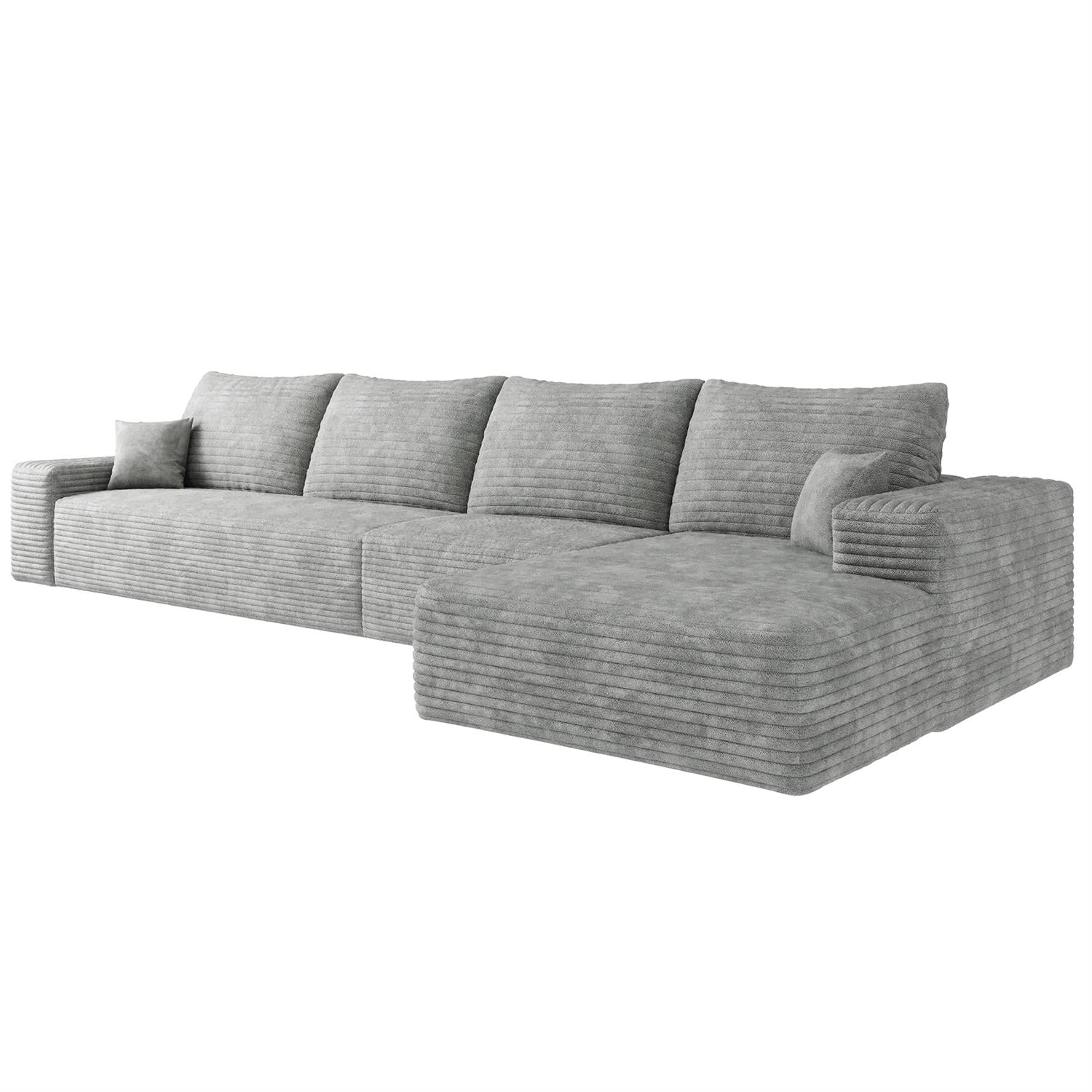 Demi Bonn 135" L-Shaped Cloud Sectional Sofa with Chaise, Modern Deep Seat Modular Couch for Living Room/Bedroom, No Assembly Needed, Gray