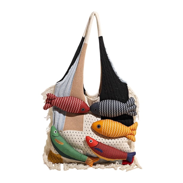 Bolso tote para mujer, diseño estético, tejido de punto, bolso de hombro moderno para picnic o trabajo. Blanco
