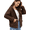 Brown, variant on Womens Sherpa Jacket Fuzzy Fleece Zip Up Winter Hoodies Coat, S-2XL