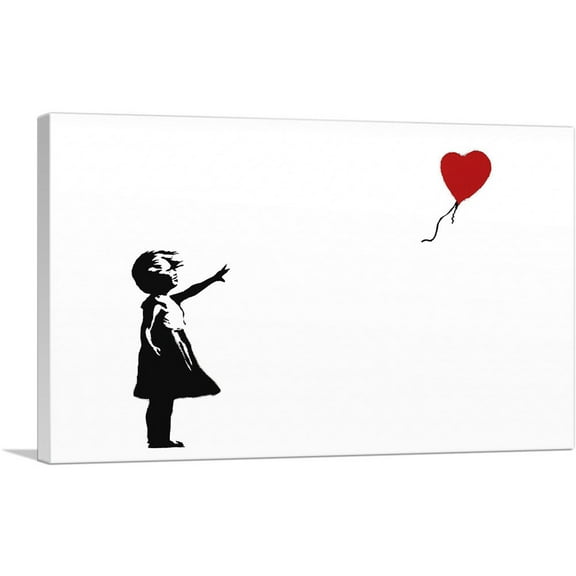 ARTCANVAS Girl with Balloon (white background Rectangle) Canvas Art Print by Banksy - Size: 26" x 18" (0.75" Deep)