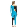thumbnail image 2 of TiaoBug Womens' Long Sleeve Unitard Gymnastics Ballet Dance Bodysuit One Shoulder Metallic Color Block Waist Cut Out Jumpsuit Blue XXL, 2 of 4