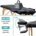 thumbnail image 4 of CL.HPAHKL Message Table Massage Bed Portable, 3 Folding Lightweight Lash Bed Esthetician Bed, Tattoo Bed Height Adjustable with Carrying Case Wooden Leg Spa Bed Hold up to 450lbs, Black, 4 of 7