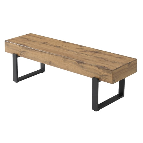 Xukmct Wood Dining Bench with Metal Base, 59" Modern Shoe Bench for Bedroom, Entryway, Dining Room, Brown