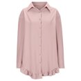 thumbnail image 7 of Uootdi Long Sleeve Shirt for Women Irregular Ruffle Trim Split Curved Hem Blouse Lapel Collar Button Down Shirt Gift Dressy Casua, 7 of 7