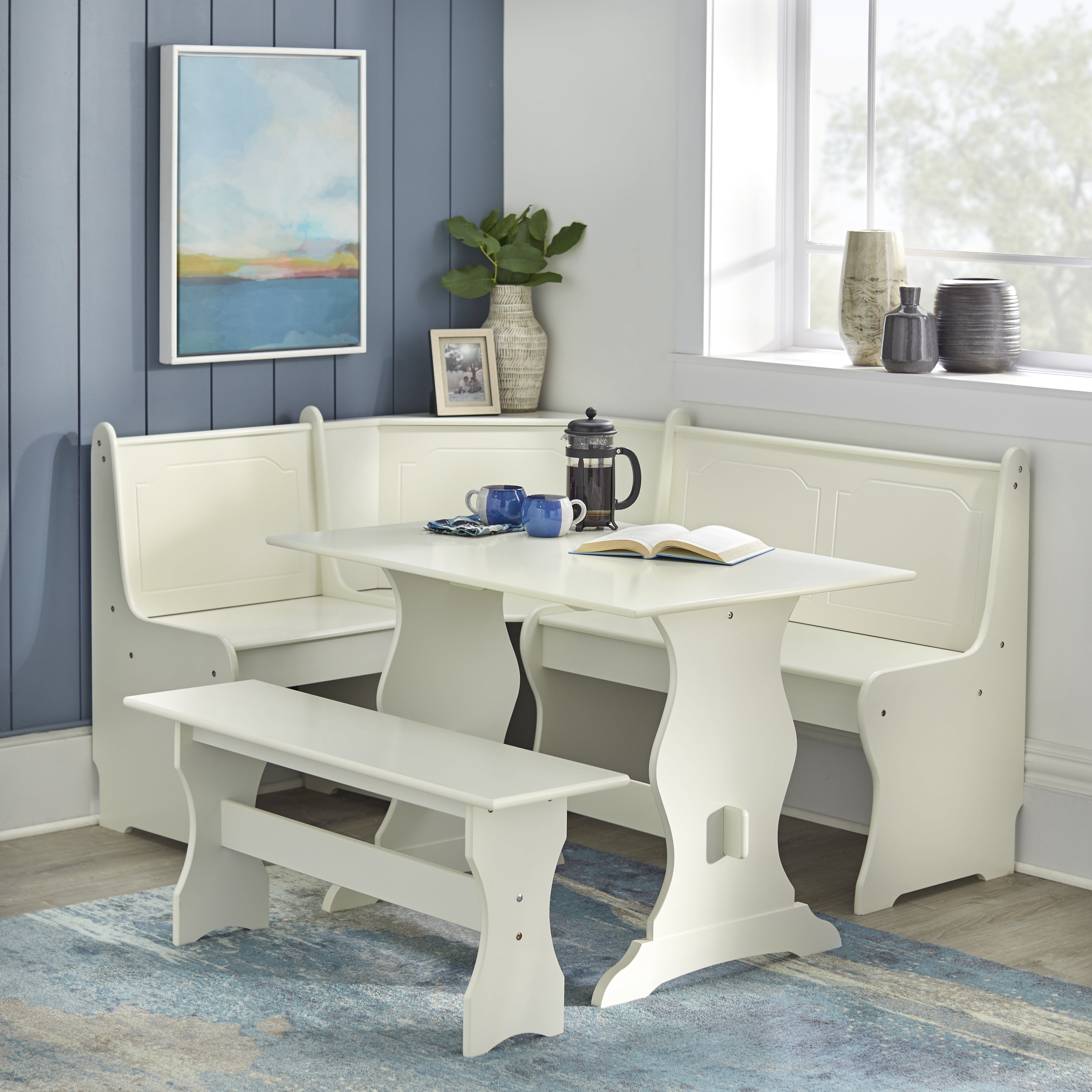 Tms Breakfast Nook 3 Piece Corner Dining Set White