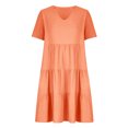 thumbnail image 5 of Meichang Summer Dresses for Women 2025 V Neck Short Sleeve Cotton Linen Dress Ruffle Tiered Midi Dresses A-Line Loose Fit Flowy Beach Dress, 5 of 8