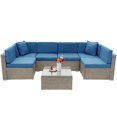 thumbnail image 6 of Eclife 7 Pieces Rattan Wicker Patio Conversation Set Metal Frame Outdoor All-Weather Cushions and Glass Coffee Table for Garden lawn, 6 of 8
