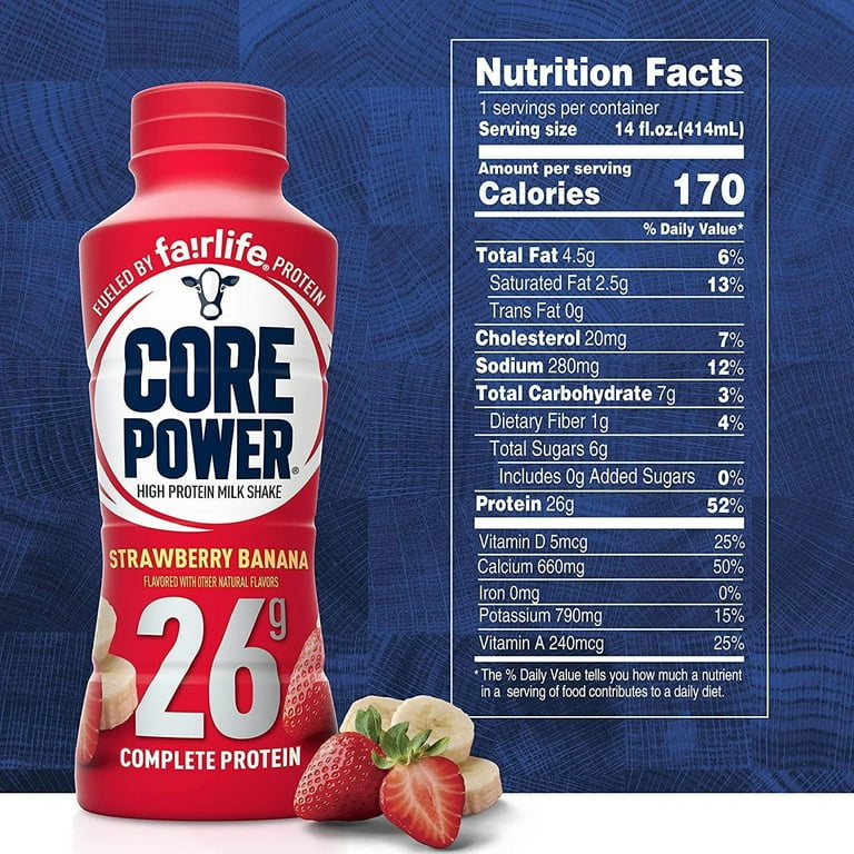 Fairlife, Protein Milk Shakes, Core Power, 26 G Protein Milk Shakes Strawberry Banana 14 Oz 12 Pack