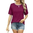 thumbnail image 5 of Sevevn Women's Fashion Casual Spring And Summer New Loose Thread Stitching Round Neck Short-Sleeved T-Shirt Top Wine L Gift for Girls, 5 of 9