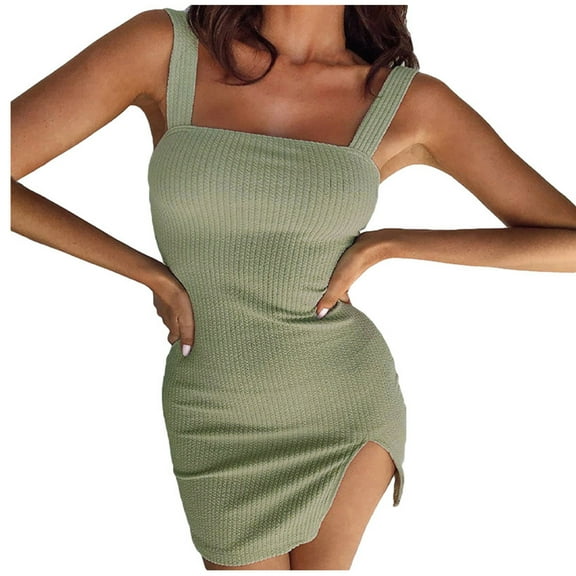 IROINNID Savings Wedding Guest Dresses for Women Evening Night Party Dress Causal Summer Solid Color Sleeveless Backless Mini Dress Trendy Formal Dress,Green