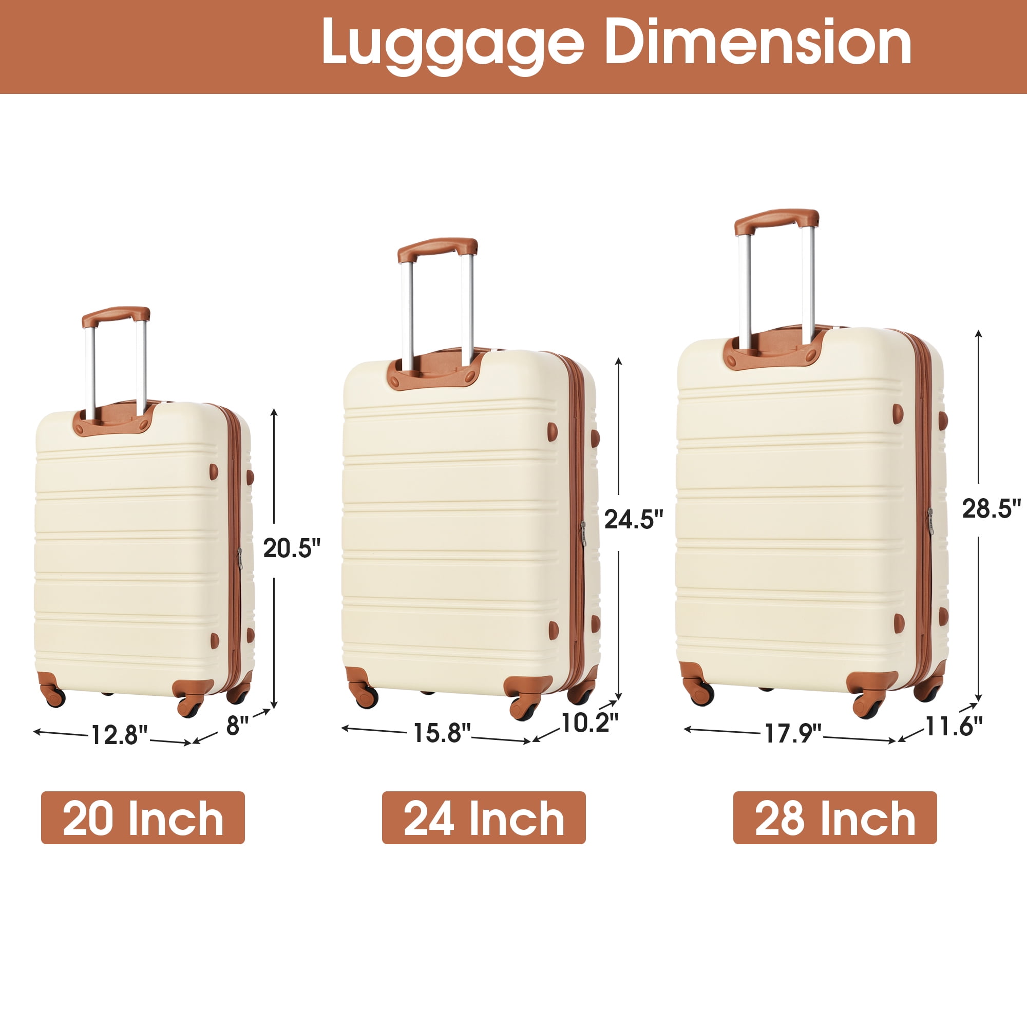 MAYEERTY 3-Piece Classic Hardshell Luggage Set with TSA Lock for Travel, 20"+24"+28"Expandable Spinner Suitcases