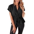 thumbnail image 3 of Clothing 2025 Womens Casual Short Sleeve Button Down Shirts Summer Plain Top Blouses with Pockets Womens Short Sleeve Button Down Shirts Official Collar Blouse Basic Simple Dress Shirt, 3 of 4