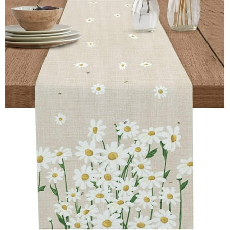 

Floral Table Runner 108 Inches Long Farmhouse Dress Scarves Yellow Daisy Summer Botanical Rustic Linen Texture Dining Tablerunner for Coffee Table/Party/Kitchen Island Décor 13 x