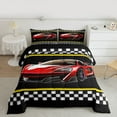thumbnail image 2 of Feelyou Cartoon Red Automobile Bedding Comforter Set, Yellow Stripes Lines Twin Comforter Sets, Checkered Square Plaid Reversible Bedding Set, Breathable Home Decor, 2pcs, 2 of 8