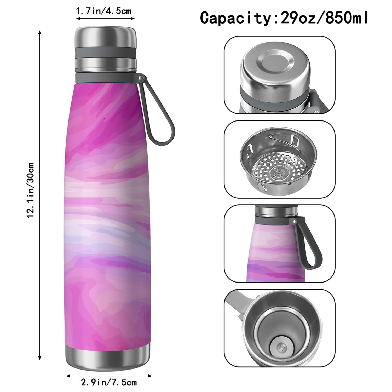29oz Insulated Water Bottle with Tea Infuser, Stainless Steel Travel Mug, Liquid & Marble Print