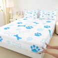 thumbnail image 3 of Manfei Cartoon Cat Paw Fitted Sheet Full, Dog Bone Bed Set, White Blue, 3pcs, 1 Fitted Sheet and 2 Pillowcases, 3 of 6