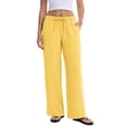 thumbnail image 2 of Linen Pants Women Summer Cotton Linen Stretch Palazzo Slacks Flowy Wide Leg Loose Beach Trouser with Pockets, 2 of 4