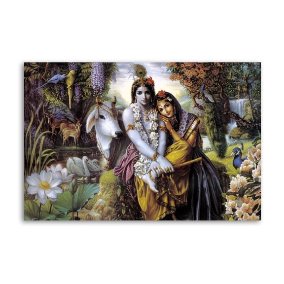 Lord Krishna With Radha - Religious Posters in India Poster Decorative Painting Canvas Wall Art Living Room Posters Bedroom Painting 12x18inch(30x45cm)