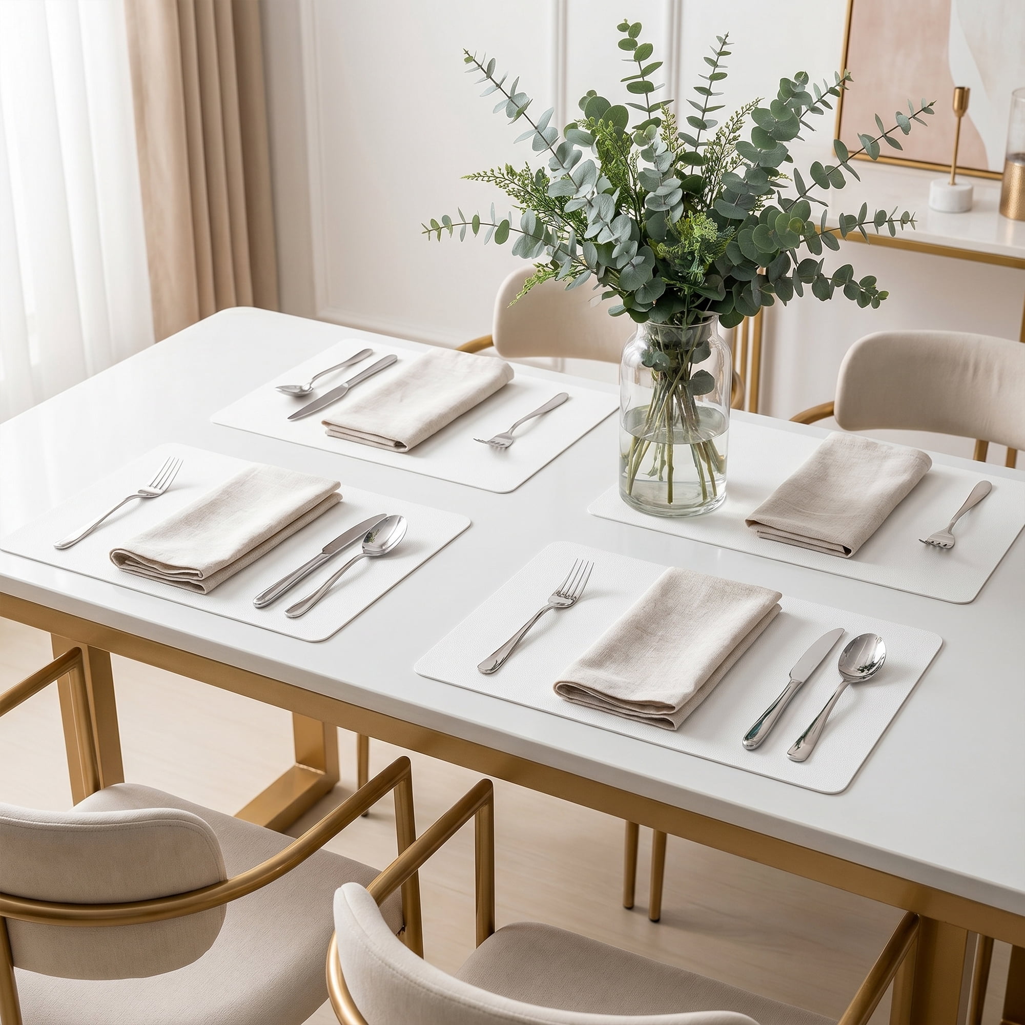 Unique Bargains 6 Pack Faux Leather Placemats for Kitchen Dining Table Decor White 17"x12"