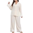 thumbnail image 2 of Lorytime Womens Long Sleeve Pajama Sets Button Down Plus Size Collared Shirt Elastic Waist Ruffle Hem Pants Sleepwear, 2 of 6