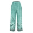 thumbnail image 5 of Women's Pants with Pockets Gradient Print Straight Leg High Waist Cropped Trousers Casual Loose Lounge Pants (M, Green 1), 5 of 5