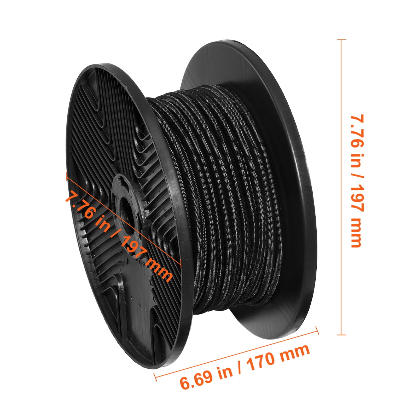 VEVOR 3/8 inch Bungee Cord, 120 ft/36 m Spool Heavy Duty Bungee Straps, 100% Stretch Elastic Bungee Rope for Cargo, Tarps, Camping, Kayak Deck and Crafting, Black