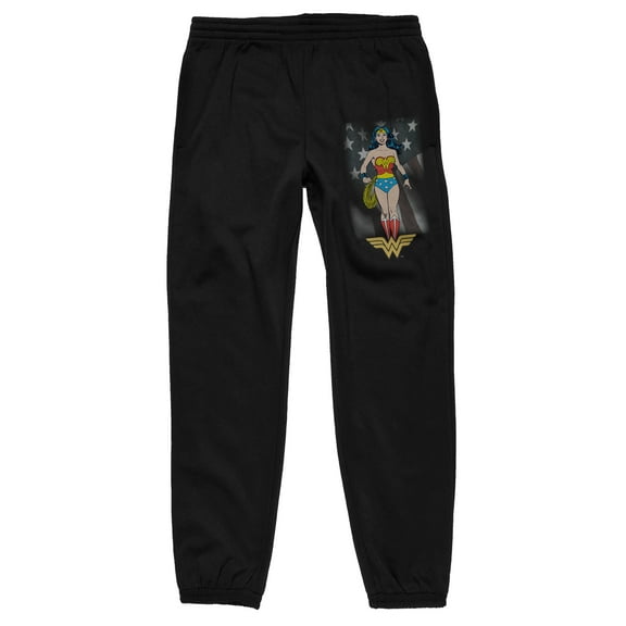 Wonder Woman Character with Flag Background Men's Black Jogger Pants-Medium