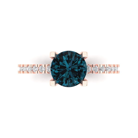 Solitaire with Accents Engagement Ring for Women - 1.71ct Natural London Blue Topaz in 18K Rose Gold Promise Ring