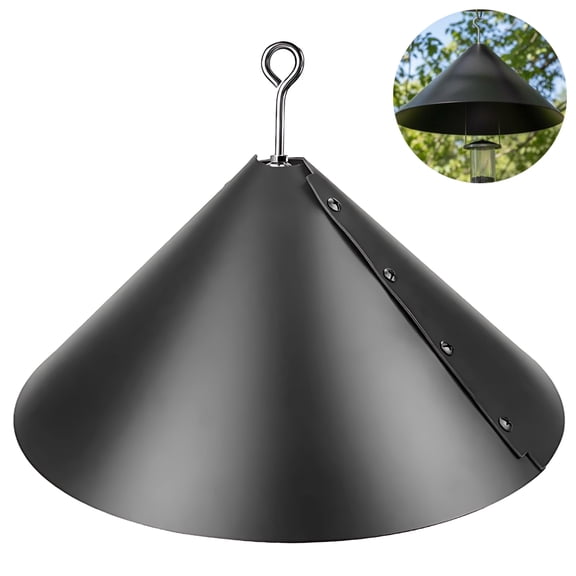 19 in / 48.3 cm Squirrel Baffle for Hanging Bird Feeder, Anti-Squirrel Design Bird Feeder Cover, Plastic Squirrel Guard with Hook, Weatherproof, Black