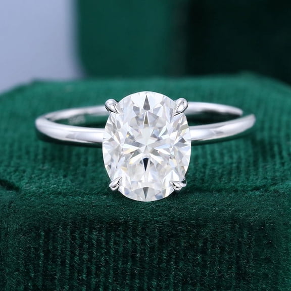 Silvago Jewel Diamond solitaire Ring Lab Created - Oval Cut Excellent 2.1 Ct Diamond Engagement Rings - Silver 14K White Gold Over Ring - Solo Stone Wedding Diamond Rings - Solitaire Diamond Rings