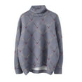 thumbnail image 5 of Suéter de cuello alto para mujer, jersey informal con estampado de alce navideño, cuello alto, corte ajustado, liso, para mujer, jersey de punto cálido de varios colores, 5 of 5