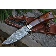 BigCat Roar Cougar Hunter Damascus buck knife with sheath - 4.8" Drop point hunting knife - Brown EDC knives for men