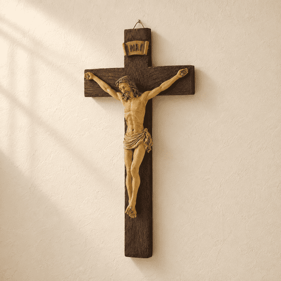DurableDelights 9.1" Jesus Crucifix Wall Cross - Handcrafted Resin Wall Hanging Cross, Ideal Christian Wall Art Decor for Home
