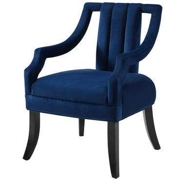 Contemporary Modern Urban Designer Living Room Lounge Club Lobby Accent Side Chair, Velvet Fabric Wood, Navy Blue