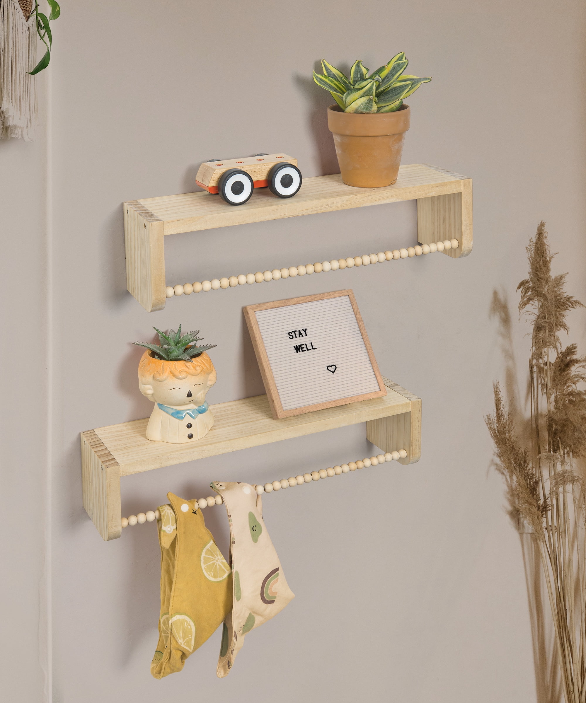 SUMGAR  Nursery Floating Shelves for Wall Set of 3 16in, Kids Bookshelf Toy Storage Organizer Natural Wood Shelves Wall Mounted for Kids Room, Bedroom and Kitchen