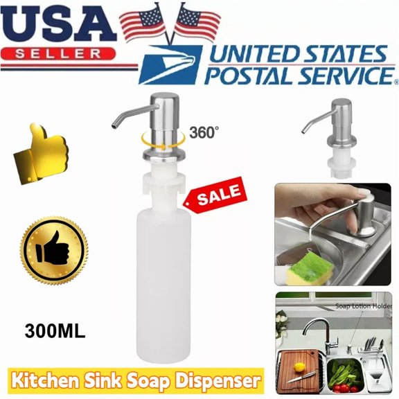 360° Sink Soap Dispenser Stainless Steel Kitchen Hands Liquid Pump With Bottle
