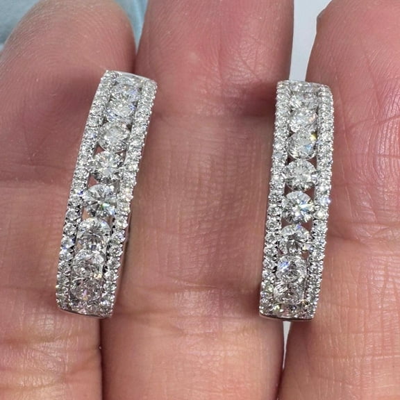 2Ct Round Cut Brilliant Moissanite Huggie Hoop Earrings 14K White Gold Plated Silver