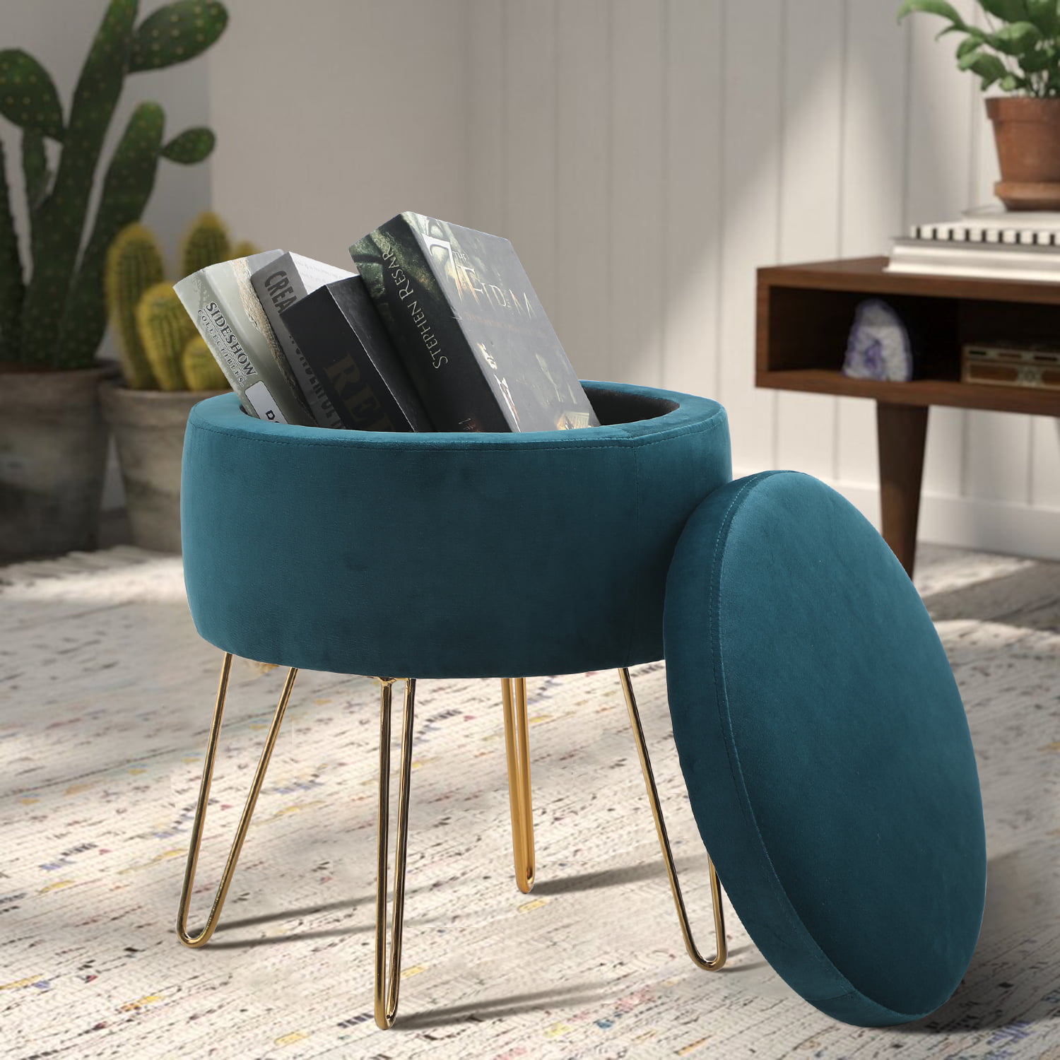 LSX--Ottomans Living Room Sofa Dressing Change Shoes Stool Upholstered Foot Stool Stool Foot Rest Small Pouf Storage Beanbag Footrest Ottoman Chair Linen Fabric Blue 30cmX30cmX35cm Storage 