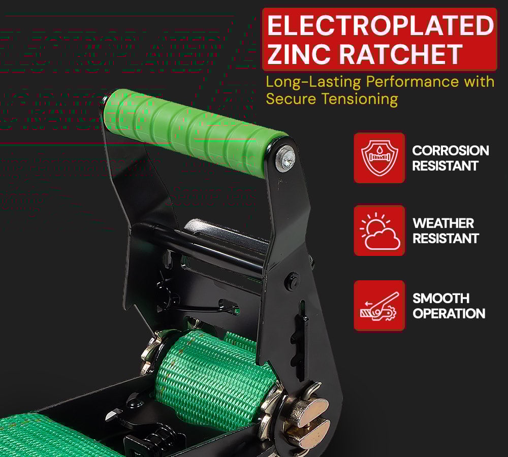 thumbnail image 6 of 4 Pack 2" x 16' Green E-Track Ratchet Tie Down Straps, 1,500 lbs WLL, 4,500 lbs BS, Spring-Loaded Double Stud E-Fittings for Enclosed Trailers & Trucks, Padded Handles & Storage Bag, 6 of 17