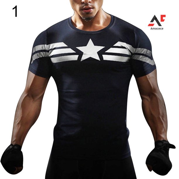 A.e Plus Size Iron Man Captain America Compression T-Shirt Short Sleeve Toppangjing