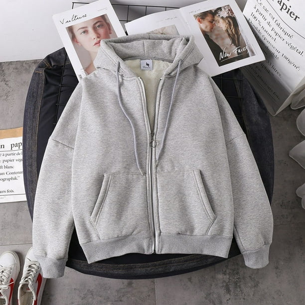 Sudadera de felpa para mujer, abrigo grueso cálido de terciopelo con cremallera para invierno de talla grande Deng Xun unisex