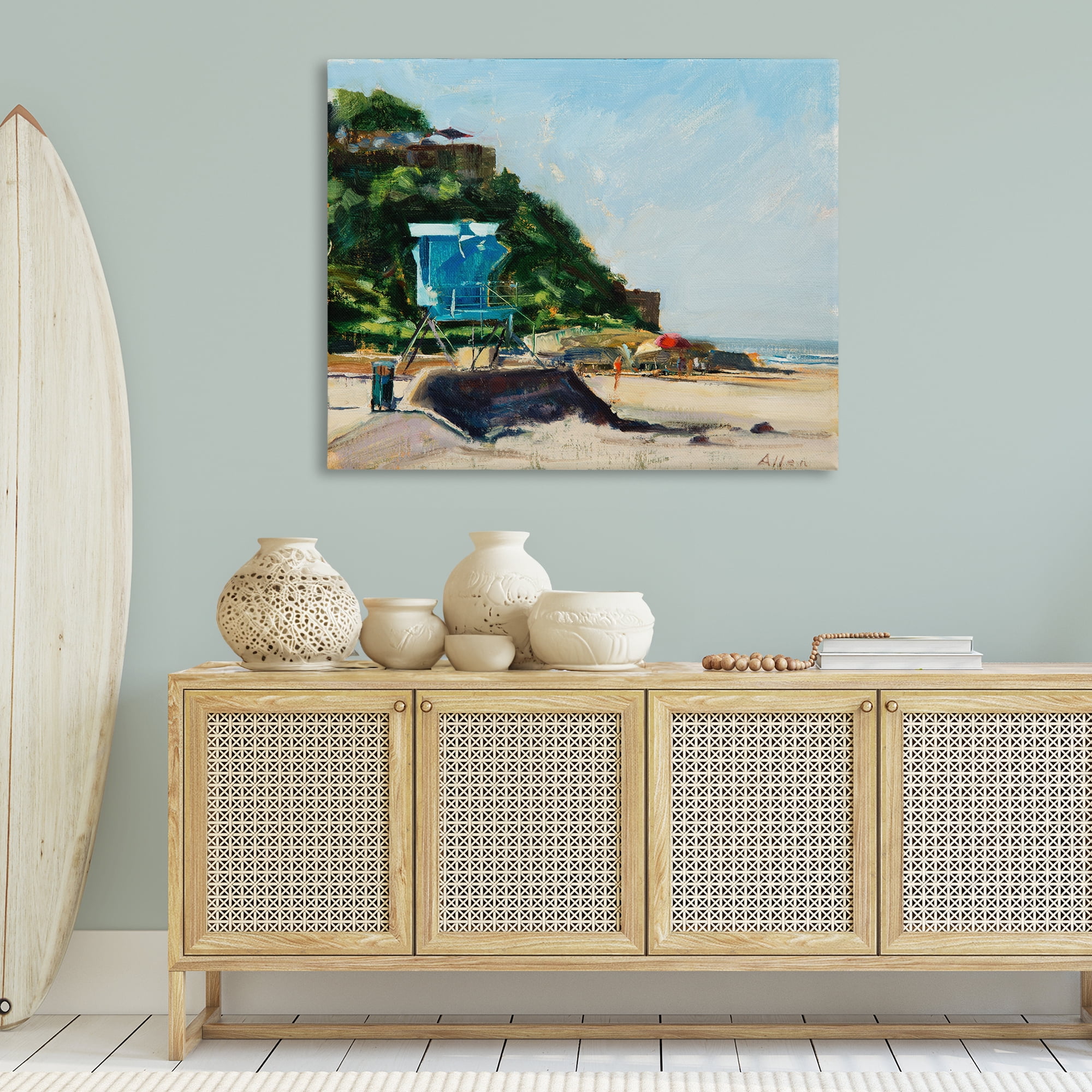 Stupell Industries Beach Guard Tower Landscape & Nature Painting Wrapped Canvas Art Print Wall Art, 48 x 36