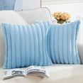 thumbnail image 3 of Set of 2 Faux Wool Plush Decorative Throw Pillow Covers 18x18 Inch Light Blue Fluffy Striped Soft Decorative Cushion Cover for Sofa Bedroom Pillow Shell, 3 of 6